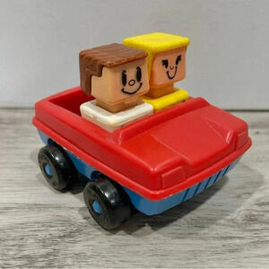Vintage 1974 Playskool Blockhead People Toys Car With 2 Figures